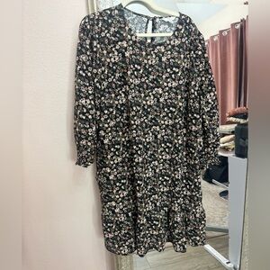 Floral Black Dress With Pockets